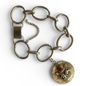 Vintage Sterling Silver Charm Bracelet • Carnelian & Fleur-de-Lis